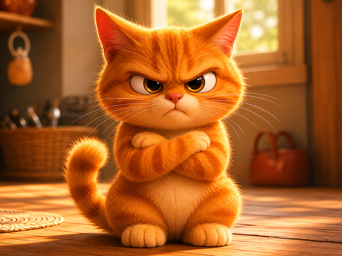 Grumpy Pixar-style cat